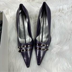 NIB Lumiani Purple Double Striped Buckle Dress Pumps